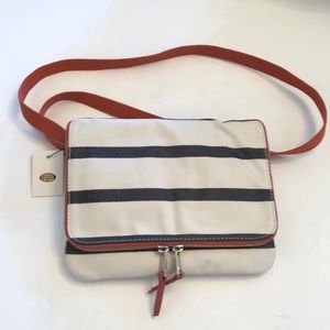 Fossil NWT purse Keyper mini flap navy stripe crossbody coated canvas